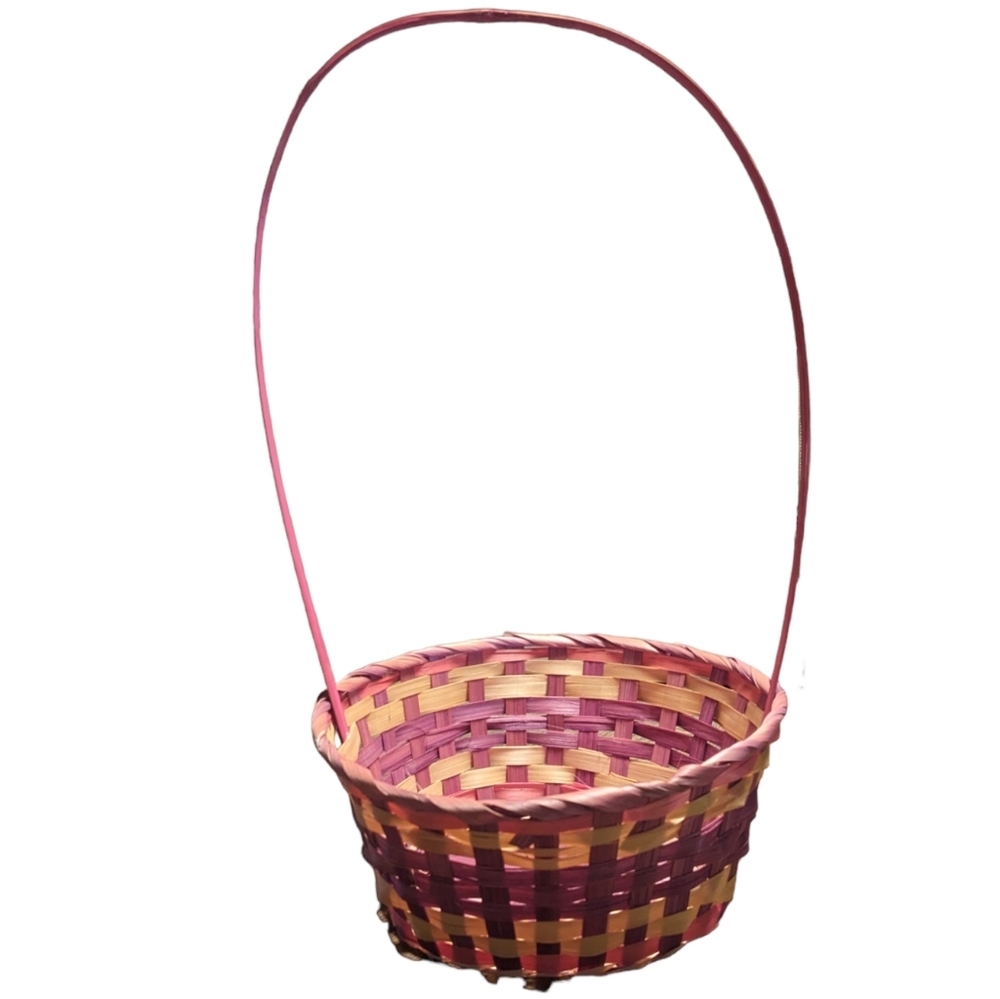 Long Handled Purple & Pink Wooden Woven Easter Basket for Kids or Crafts
